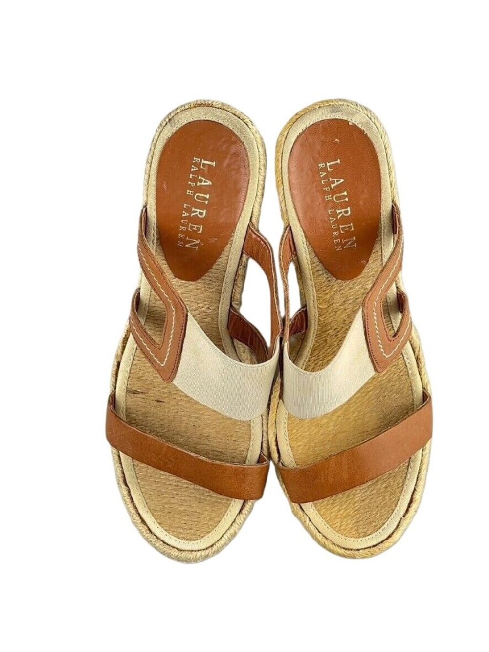 Lauren Ralph Lauren Womens Tan Leather Espadrille Wedge Sandals Size 8B - Picture 13 of 13